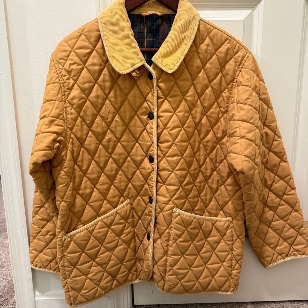 Women's vintage small diamond Quilted mustard yellow barn Jacket Corduroy Collar